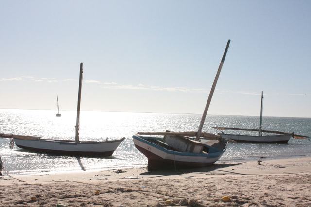 Lanches, voiliers traditionnels, échouées sur la plage du Banc d'Arguin